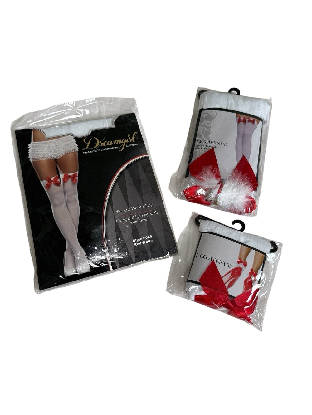 Lot Of 3 Lingerie Socks Stockings With Bows Red And White One Size
